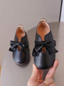 1 Pair Girls Cute Bow Decor Hook And Loop Comfortable Flat Shoes, Suitable For All Seasons - Black - View 5