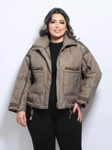 Plus Size Winter Coats - 卡其色 - 查看 4