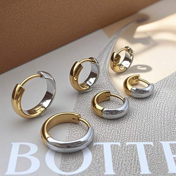 1 Pair Stainless Steel High-End Lightweight Dual Color Circular Earrings For Women, And Hypoallergenic, Suitable For Daily Wear, Gift