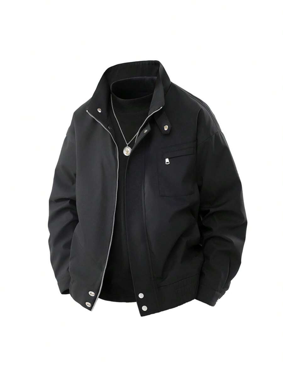Men's Spring New Retro Baseball Jacket Short Casual Jacket Top Work Jacket - Black - View 1