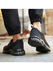 Letnie buty z poduszką powietrzną, wygodne, oddychające trampki robocze dla mężczyzn i kobiet, buty z metalowymi noskami, buty ochronne z zabezpieczeniem przed przebiciem i rozbiciem, unisexowe buty robocze - Czarne - Zobacz 8