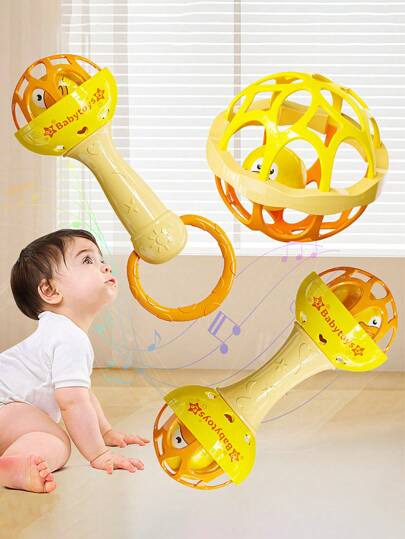 1pc/2pcs/3pcs Baby Ringbell Hammer Toy, Cute Duck Animal Pattern, Combination Set, Single Head And Double Head Ringbell Hammer, Training Ball, Children's Puzzle Toy, Early Education Sleep Soothing Toy, Parent Child Interaction, Generating Music, Listening Training, Festival, Birthday, Party Gifts, Children's Interaction, Montessori, Is A Very Fun And Perfect Set Of Preschool Toys For Boys And Girls,