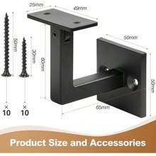 5pack 304 Stainless Steel Adjustable Swivel Handrail Bracket For Staircase, Square Stair Railing Bracket ( Black) - 黑色 - 查看 2