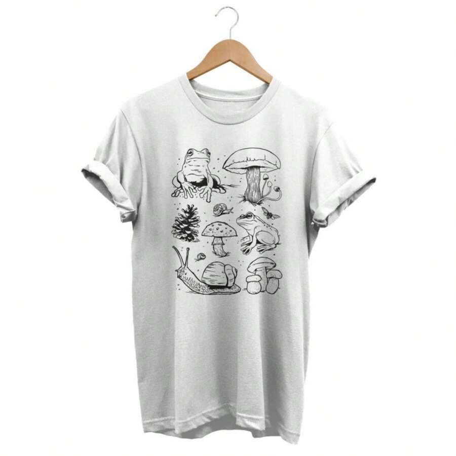 Mushroom T-Shirt, Goblincore Top, Soft Grunge Shirt, Grunge Fairycore Clothing, Cottagecore Fashion, Mycologist Gift, Edgy Girl Tee, Shroom - Black - View 1