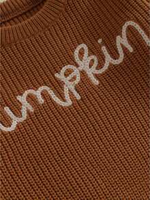 Suéter de punto para bebé, niña, niño y niña, suéter de punto de manga larga con cuello redondo y letras bordadas, jersey de punto - Marrón oscuro - Ver 6