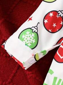 Conjunto de 2 piezas de ropa navideña para bebé niño pequeño, con pajarita, gorro de Papá Noel, estampado de bola y hombre de jengibre, camisa de manga larga con botones y tirantes - Rojo - Ver 6