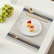 1pc/4pcs/6pcs Washable Indoor/Outdoor PVC Woven Placemats, Non-Slip Heat Resistant, Blue Color, Spill-Proof, Easy To Clean Kitchen Tablemats - Multicolor - View 7