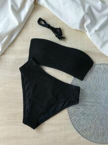 2 pièces/Set Bikini côtelé, Maillot de bain noir/rouge/violet Graduation/Jour de l'Indépendance