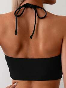 Tropical Floral Print Halter Tankini Swimwear Set, Casual