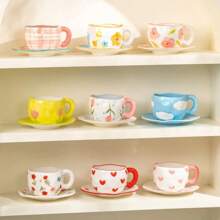 300ML Cute Hand Pinched Irregular Ceramic Mug Flower Heart Pattern Coffee Cup Breakfast Milk Tea Cups Gift For Kids Girls