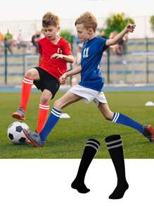 6 Pairs Teenage Team Sports Over-The-Knee Socks, Children Football Socks, Solid Color & Stripe Knee-High Sports Socks For 8-12 Years Old Boys And Girls