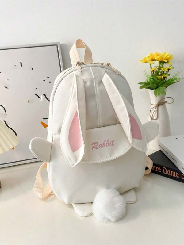 1pc Girls Cute Cartoon Rabbit Pattern Zipper Closure Small Backpack For Outdoor Use