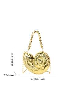 Bolso de hombro con forma de caracol dorado 2025, correa de hombro desmontable, bolso elegante y de moda para lápiz labial, bolso de hombro elegante y de moda, adecuado para salidas nocturnas - Dorado - Ver 2