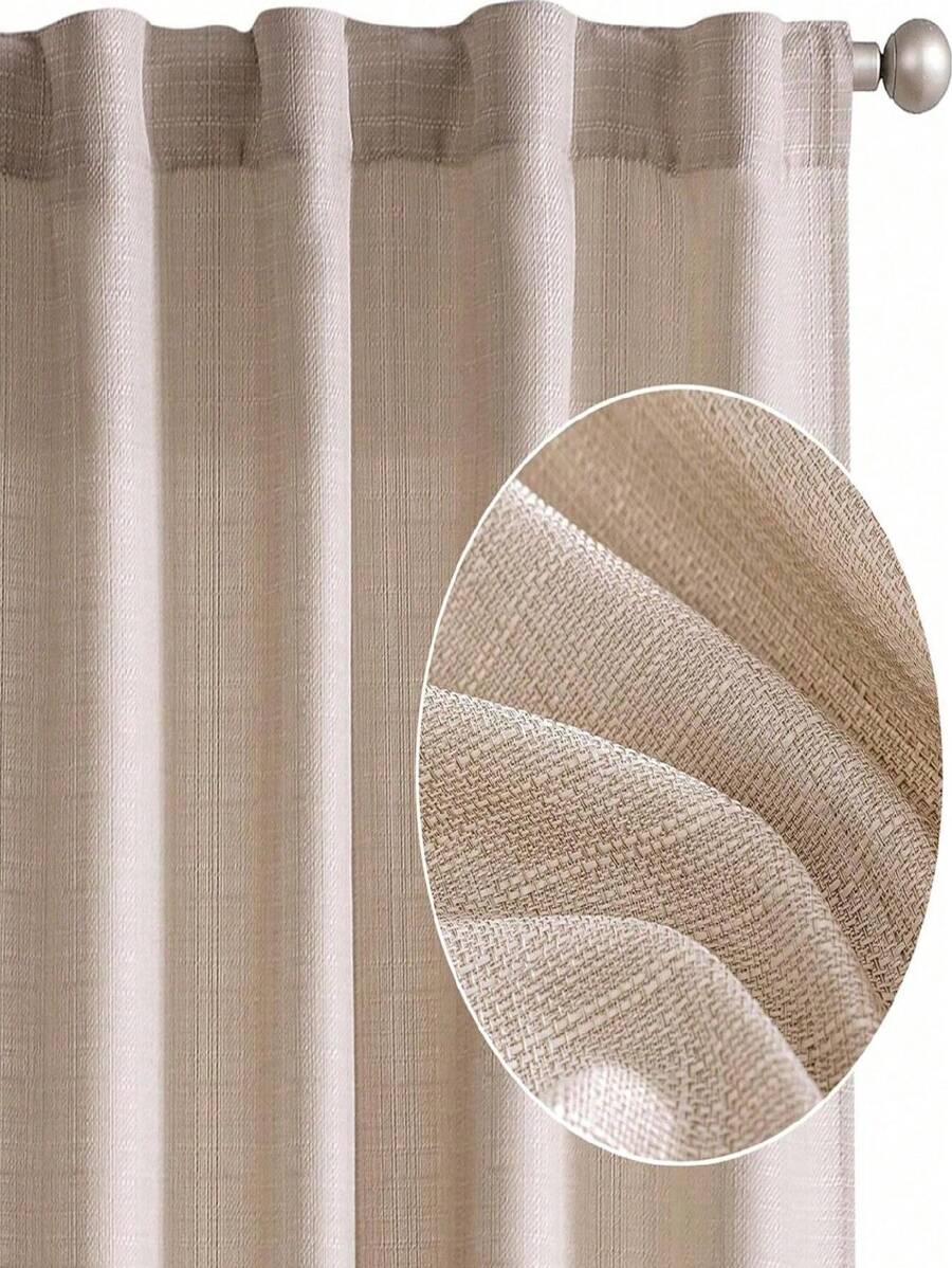 1pc Linen Modern Linen Gauze Curtain - Japanese Linen Style, Rod Pocket Design, Suitable For Living Room And Bedroom - Sheer And Light Filtering Curtain, Living Room Curtain, Bedroom Curtain - Beige - View 1