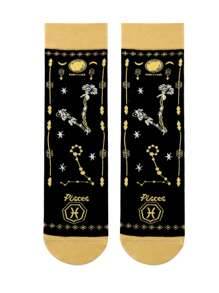 1 par de calcetines unisex personalizados con diseño de signos del zodiaco, calcetines casuales y lindos con estilo de monopatín hasta el tobillo, versátil para uso diario