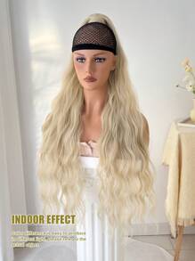 34 Inch Long Wavy Synthetic Hair Ponytail Wig, Heat Resistant Fiber, Gold Color, Suitable For Women, Girls, Party And Daily Use - Beige - View 5
