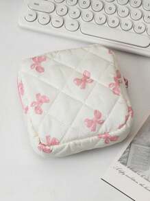 1 包可爱少女绗缝花朵粉色印花蝴蝶结心形花朵迷你化妆品收纳袋卫生袋餐巾袋数码产品收纳袋女孩卫生棉条收纳袋女士化妆包零钱包化妆包卫生棉条收纳袋内衣卫生棉条月经杯可重复使用防水旅行大学宿舍家居浴室返校用品 - 彩色 - 查看 1