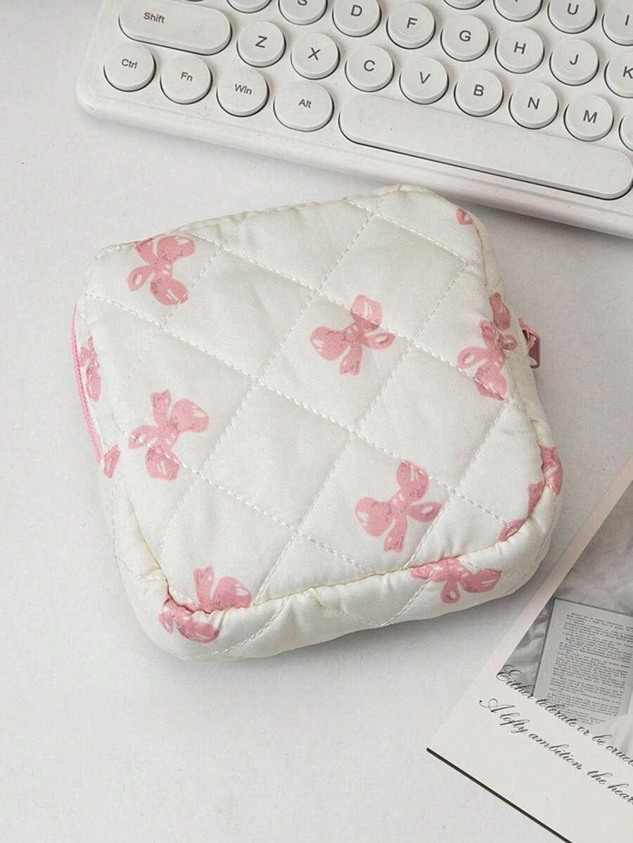 1 包可爱少女绗缝花朵粉色印花蝴蝶结心形花朵迷你化妆品收纳袋卫生袋餐巾袋数码产品收纳袋女孩卫生棉条收纳袋女士化妆包零钱包化妆包卫生棉条收纳袋内衣卫生棉条月经杯可重复使用防水旅行大学宿舍家居浴室返校用品 - 彩色 - 查看 1