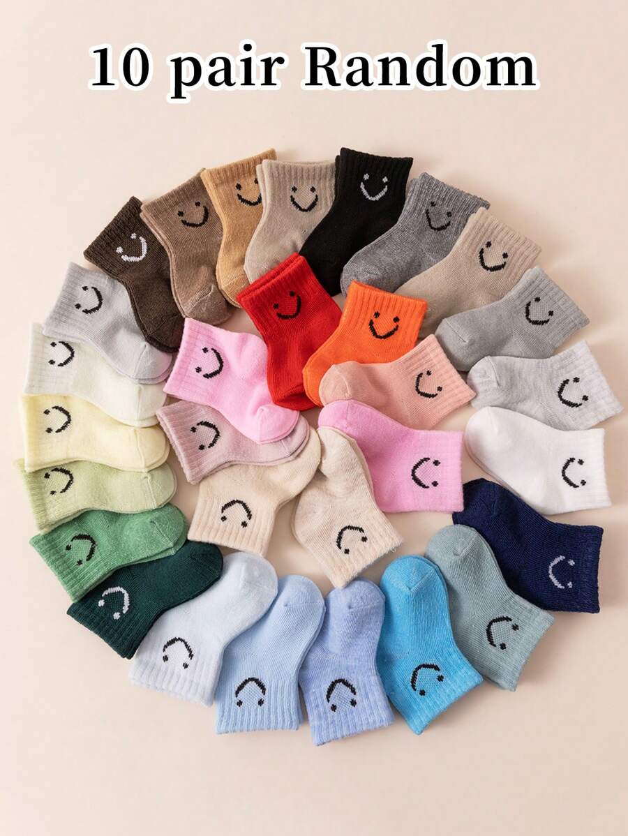 10 perechi de șosete pentru copii, șosete cu fețe zâmbitoare aleatorii pentru bebeluși, șosete drăguțe cu expresie pentru băieți, șosete elastice colorate pentru fete, șosete pentru podea de interior pentru copii