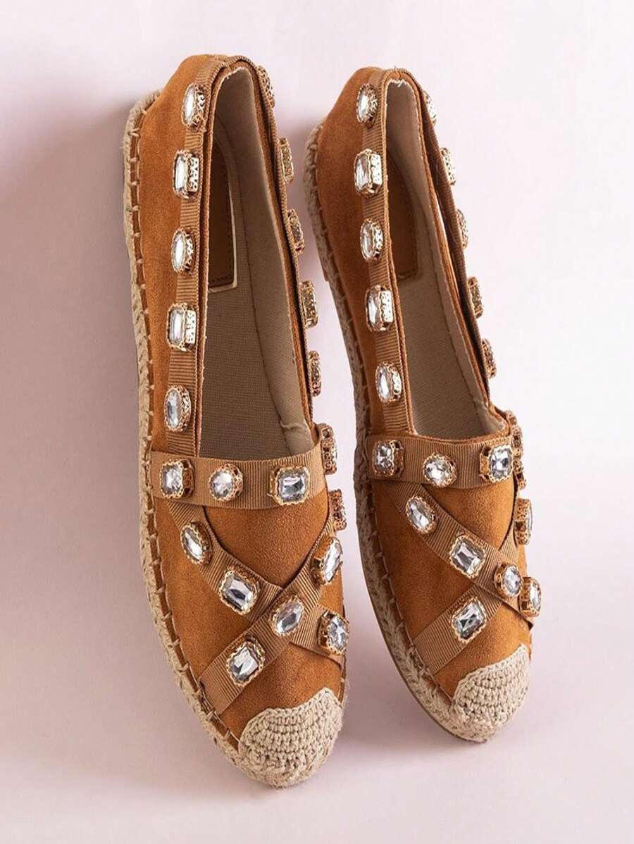 Women's Espadrilles With Wamba Crystals - Footwear - Camel - View 1