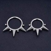 1 chiếc khuyên xỏ khuyên tai bản lề 16G 316 bằng thép không gỉ Punk Triple Spike septum Nose Ring Circle Helix Ear Sụn cho nam và nữ - Bạc - Xem 6