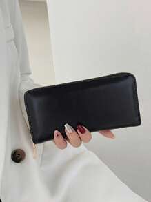 High Quality Women's Solid Color PU Leather Simple Fashionable Clutch Wallet For Gift Giving Wallet Purse Wallet Long Wallet,Wristlet Keychain - Black - View 2