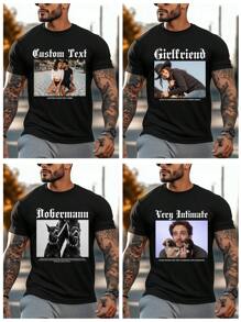Customizable Text & Photo Personalized Men's T-Shirt, Upload Your Photo/Loved One/Friend/Family/Pet, Black Tee For Spring/Summer, Holiday Gift, Anniversary Gift, Team Building Outfit, Music Festival Outfit, Gift For Him, Men's Round Neck Short Sleeve Casual Tee, Party Outfit, Valentine's Day Gift, Men's Black Short Sleeve, Casual Wear For Him, Short Sleeve For Spring/Summer Ornamental,Dawg Stylish,Fashion,Hipster,Contracted,Easy Costume,Modest Fashion,Minimal Chic,Casual Custom,Unique,Personalized Ideal Gifts For Him Family,Boyfriend,Friends,Children