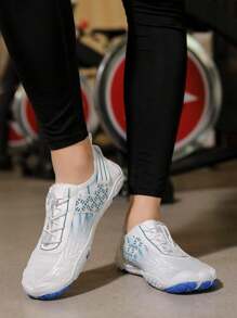 Damen Rosa Laufband Sneaker, rutschfeste leichte Sportschuhe, atmungsaktive dehnbare Stoffschuhe mit Kordel & Klettverschluss, sportliches Design für Indoor Fitness, Outdoor Aktivitäten & Wassersport - Weiss - Übersicht 5