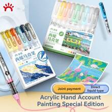 6/9 Colors Straight Liquid Acrylic Marker Pen Soft Head Brush Tip Paint Pen For Fabric Rock Painting Stone Ceramic Glass Stationery Art Supplies - Multicolor - View 9