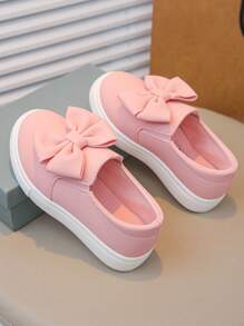 1 Pair Girls Princess Style Pink Bow Decor Sport Shoes, Suitable For Performance, Students, Kids - Pink - View 5
