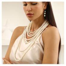 2件套欧美时尚夸张多层仿珍珠串珠项链套装，长款瀑布围兜项链毛衣链（珍珠表面略有瑕疵） - 白色1 - 查看 8