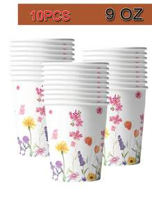 10 PCS Wildflower Party Supplies Flower Paper Plates And Napkins Spring Floral Theme Party Decoration Tableware For Birthday Shower Wedding Picnic Afternoon Tea Garden Party