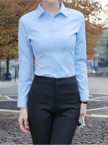 Women's Long Sleeve T-Shirt, Sky Blue, Receptionist Shirt - 藍色 - 查看 2
