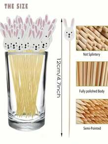 20pcs Easter Bunny & Egg Toothpicks, 4.7inch Elegant Bamboo Sticks For Party, Food & Beverage Decoration, Cute Cocktail, Sushi, Appetizers, Cake, Dessert Decor