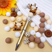 39pcs/Set Daisy & Highland Cow Shaped Silicone Beads - Suitable For DIY Jewelry Making, Pens, Necklaces, Keychains - Colorful Handmade Gift Set With Animal & Floral Patterns, Silicone Character Beads - 39PCS Daisy Cow Set - View 9