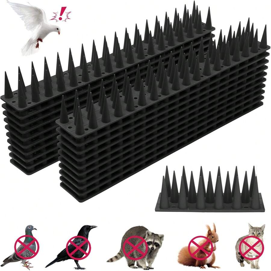Bird Deterrent Spikes For Outdoor, Deterrent For Pigeons Birds And Squirrel Cat Raccoon Animals For Fences And Roofs To Keep Birds Away (Black) - Black - View 1