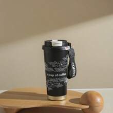 Taza de café altamente decorativa con Camellia , termo de acero inoxidable aislado con gran capacidad, simple y doble pajilla para beber, doble capa de aislamiento y refrigeración, diseño elegante, taza portátil para uso en el automóvil tanto para hombres como para mujeres,adecuada para llevar sobre la marcha - Negro - Ver 11