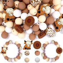 39pcs/Set Daisy & Highland Cow Shaped Silicone Beads - Suitable For DIY Jewelry Making, Pens, Necklaces, Keychains - Colorful Handmade Gift Set With Animal & Floral Patterns, Silicone Character Beads - 39PCS Daisy Cow Set - View 13