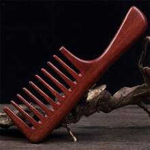 1 件宽齿梳红檀木梳防静电梳长发按摩木梳非常适合卷发、直发、长发 - 彩色 - 查看 14