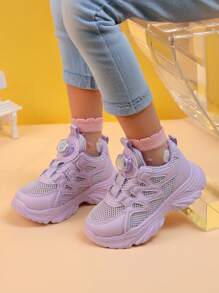 New Spring/Summer Kids Sports Shoes, Thick Sole Rotating Button Children Casual Sneakers, Anti-Slip Breathable Mesh Trainers For Boys & Girls, Student School Leisure Shoes White Sneakers