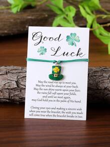 1 Stück Vintage grüner Klee, Hut, Bierdose, DIY Perlenarmband mit einstellbarem Verschluss und Glückwunschkarte für St. Patrick's Day, handgefertiges Geschenk für St. Patrick's Day