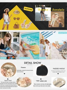 Women's Fashion 3D Flower Decorated Flat Sandals, Beige, Open Toe, Suitable For Beach, Travel, Party Wear, Comfortable Ladies Flat Slip-On Sandals, Suitable For Summer, Autumn, Back To School, Valentine's Day - Apricot - View 2