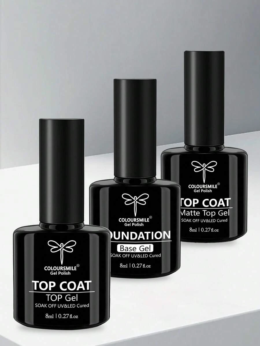 3pcs/Set No-Wipe Nail Gel Polish Kit, Includes Base Coat And Top Coat, Glossy And Durable, Suitable For DIY Home Manicure And Salon - Clear - View 1