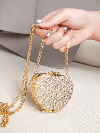 1 件优雅迷你水钻亚克力苹果形斜挎包，时尚百搭单肩链口红包，适合派对和约会的配饰