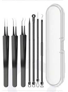 1-8 Pieces Set Blackhead Extractor Tool Blackhead Removal Tool Set, Acne Needle Set (For Blemish Removal), Acne Treatment, (For Facial Skin Defects) - Black, Skin Care, Room Decor, Home Decor, Bedroom Decor,Blackhead Remover,Beauty,Skin Care Products,Spa,Self Care,Skin Care Tools,Face Care,Esthetician Supplies,Skin,Face Wash,Facial