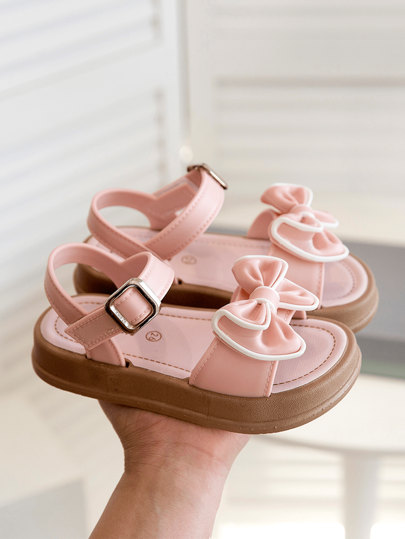 Girls Princess Summer Sandals Children Summer Beach Shoes Open Toe Shoes Fashion Bowknot Casual Flat Sandals Pink