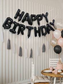 kumozawa 13 件 - 16 英寸彩虹色生日快乐派对气球（不含吸管） - 黑色 - 查看 6