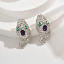 1 Pair Fashionable Exaggerated Bohemian Gothic Snake Shaped Rhinestone Earrings