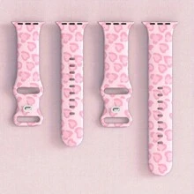 可爱粉色豹纹软硅胶可调节表带，男女通用装饰扣 - 粉色 - 查看 1