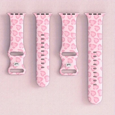 Sött rosa leopardmönster mjukt silikon justerbart klockarmband, unisex dekorativt spänne